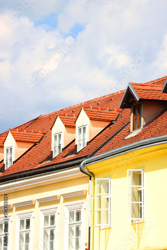 Colorful historic buildings in central Zagreb, Croatia.