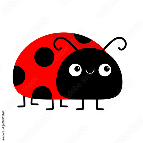 Ladybug icon. Lady bug ladybird insect. Cute cartoon kawaii funny baby character. Side view. Sticker template. Happy Valentines Day. Flat design. White background. Isolated.