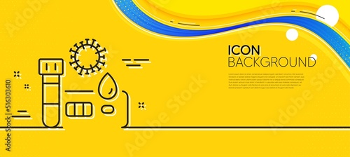 Covid test line icon. Abstract yellow background. Coronavirus testing sign. Blood test tube symbol. Minimal covid test line icon. Wave banner concept. Vector