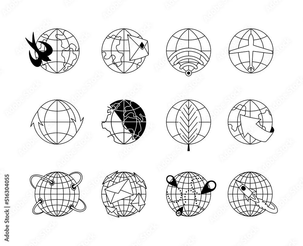 Earth globe icon. Stroke line icons set. Simple symbols for app development and website design. Vector outline pictograms Earth globe icon. Stroke line icons set. Simple symbols for app development and website design. Vector outline pictograms