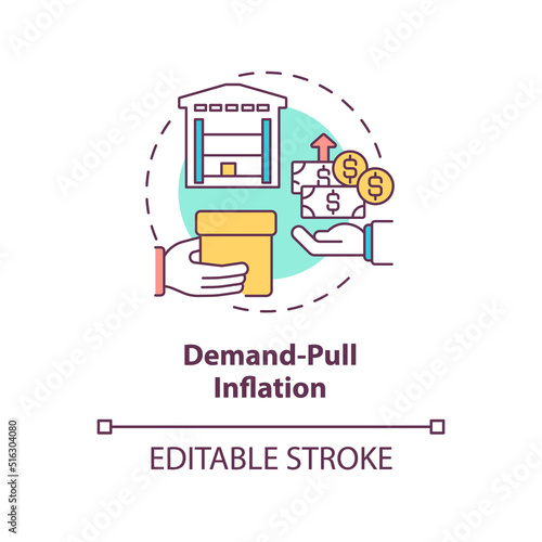 Fototapeta Naklejka Na Ścianę i Meble -  Demand pull inflation concept icon. Demand excess supply. Inflation type abstract idea thin line illustration. Isolated outline drawing. Editable stroke. Arial, Myriad Pro-Bold fonts used
