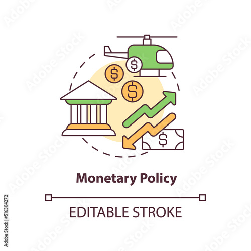 Monetary policy concept icon. Central bank regulations. Inflation cause abstract idea thin line illustration. Isolated outline drawing. Editable stroke. Arial, Myriad Pro-Bold fonts used