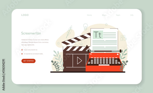 Screenwriter web banner or landing page. Playwright create a screenplay