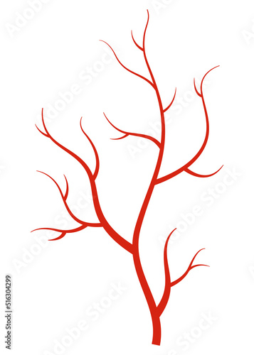 Human veins. Red silhouette vessel, arteries or capillaries on white background. Concept anatomy element for medical science. Vector isolated symbol of blood system