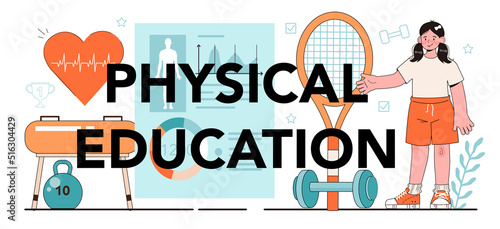 Physical education typographic header. Physical training and cheerleading