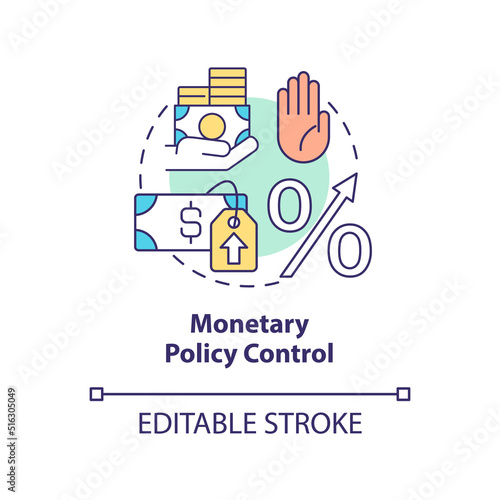 Monetary policy control concept icon. Regulation measure. Controlling inflation abstract idea thin line illustration. Isolated outline drawing. Editable stroke. Arial, Myriad Pro-Bold fonts used