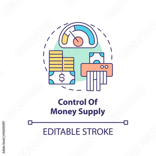 Control of money supply concept icon. Total amount of cash. Controlling inflation abstract idea thin line illustration. Isolated outline drawing. Editable stroke. Arial, Myriad Pro-Bold fonts used