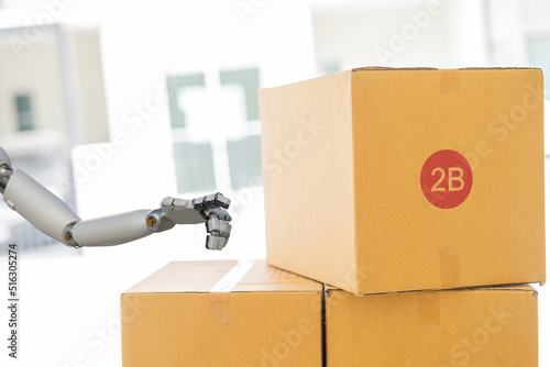Robot arm Object for manufacturing industry technology Product export and import of future Robot cyber in the warehouse by hand mechanical future technology © OATZ TO GO FACTORY