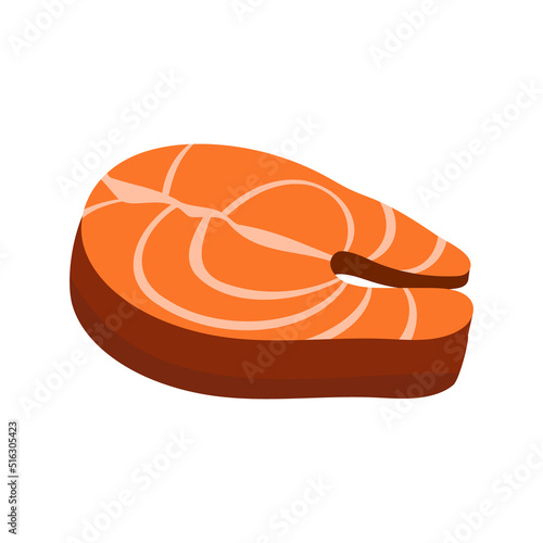 Slice of salmon fish semi flat color vector object. Full sized item on white. Portion of food for grilling. Prepare fish meal. Simple cartoon style illustration for web graphic design and animation