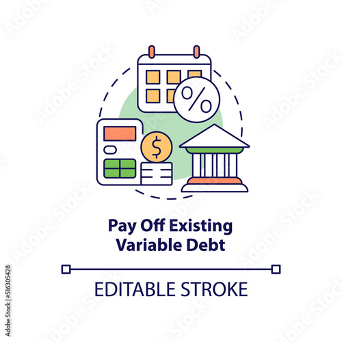 Pay off existing variable debt concept icon. Protecting money during inflation abstract idea thin line illustration. Isolated outline drawing. Editable stroke. Arial, Myriad Pro-Bold fonts used