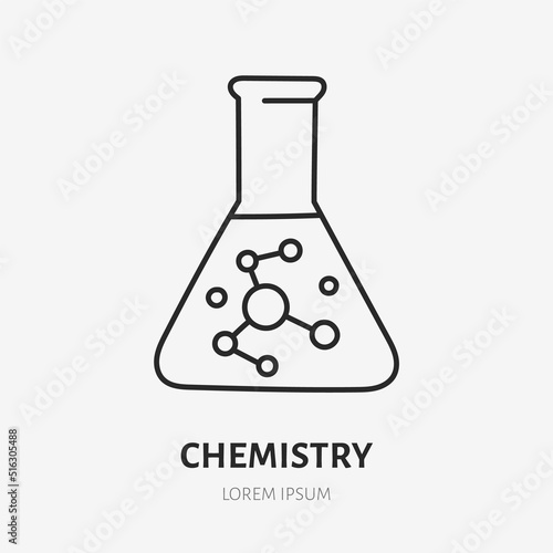 Chemistry doodle line icon. Vector thin outline illustration of laboratory flask. Black color linear sign for science research glassware