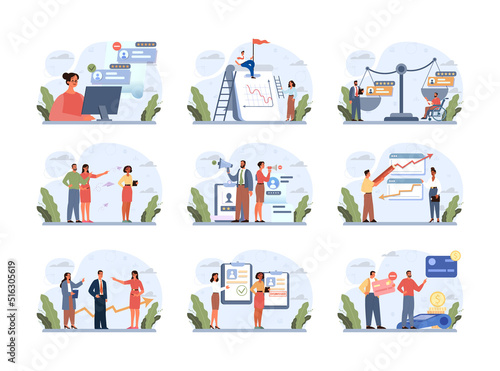 Discrimination concept set. Bias in society, different people inequality
