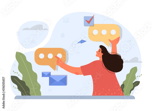 Discussion concept. Characters with a dialog bubble. Group of business