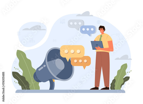 Discussion concept. Characters with a dialog bubble. Group of business