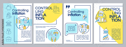 Controlling inflation blue and yellow brochure template. Leaflet design with linear icons. Editable 4 vector layouts for presentation, annual reports. Questrial, Lato-Regular fonts used © bsd studio