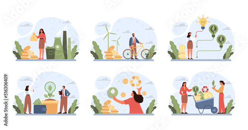 Save energy and save money concept set. Idea of reducing energy