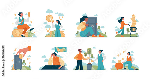 Money protection concept, savings keeping set. Idea of economy