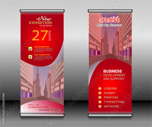 Roll up banner template design,banner layout, advertisement, pull up, polygon background.