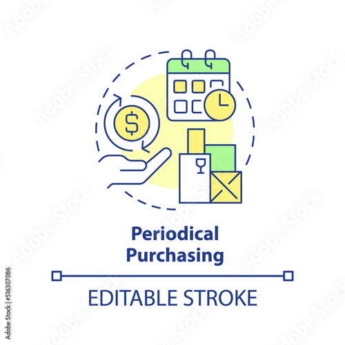 Periodical purchasing concept icon. Formal procurement method abstract idea thin line illustration. Make regular payments. Isolated outline drawing. Editable stroke. Arial, Myriad Pro-Bold fonts used