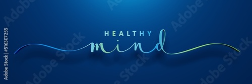 Canvas-taulu 3D render of HEALTHY MIND brush calligraphy banner on dark blue background