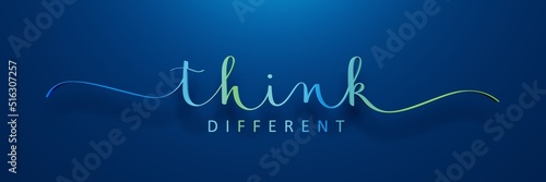 Obraz na plátně 3D render of colorful THINK DIFFERENT brush calligraphy banner on dark blue back