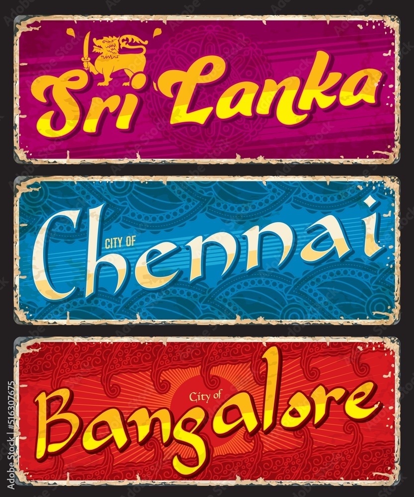 Sri Lanka, Chennai, Bangalore, Indian city travel stickers and plates