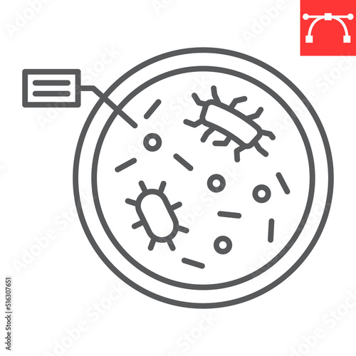 Petri dish line icon, biology and science, petri dish with bacteria vector icon, vector graphics, editable stroke outline sign, eps 10.