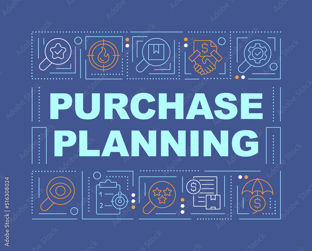 custom made wallpaper toronto digitalProcurement planning word concepts dark blue banner. Supply chain. Infographics with editable icons on color background. Isolated typography. Vector illustration with text. Arial-Black font used