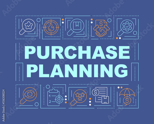 Procurement planning word concepts dark blue banner. Supply chain. Infographics with editable icons on color background. Isolated typography. Vector illustration with text. Arial-Black font used