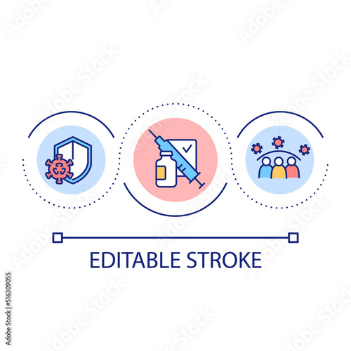 Vaccination loop concept icon. Boost immunity. Public health protection. Virus spreading prevention abstract idea thin line illustration. Isolated outline drawing. Editable stroke. Arial font used