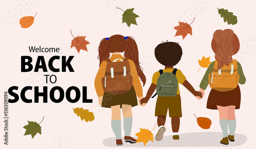 Children going to school. Back to school concept. 