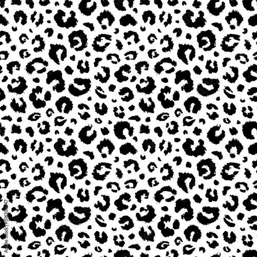 Leopard seamless pattern. Repeated animal dot. Black spot skin on white background. Repeating irregular dots leopards, jaguars, cheetahs, panthers. Design prints. Repeat printing. vector illustration 