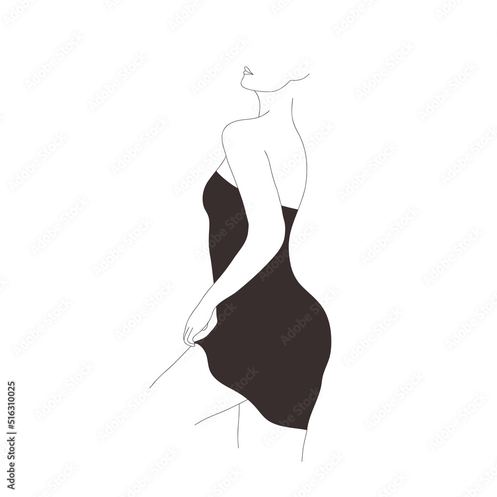 Abstract female body. Modern linear woman figure. Elegant girl in black ...