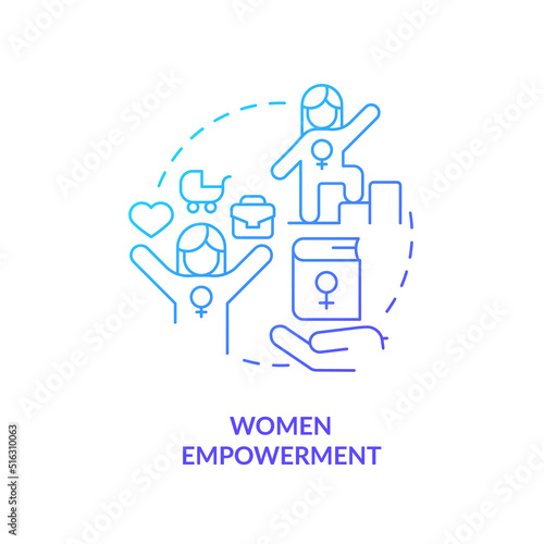 Women empowerment blue gradient concept icon. Society development. Solution to overpopulation abstract idea thin line illustration. Isolated outline drawing. Myriad Pro-Bold fonts used