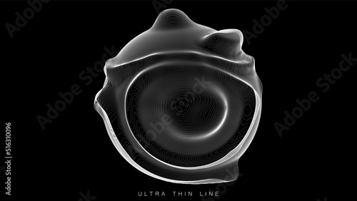 Ultra thin line fluid geometry. Dynamic vector distorted spheres.