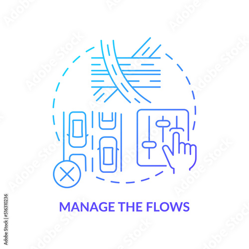 Manage flows blue gradient concept icon. Traffic regulation system. Coping with overcrowding abstract idea thin line illustration. Isolated outline drawing. Myriad Pro-Bold fonts used