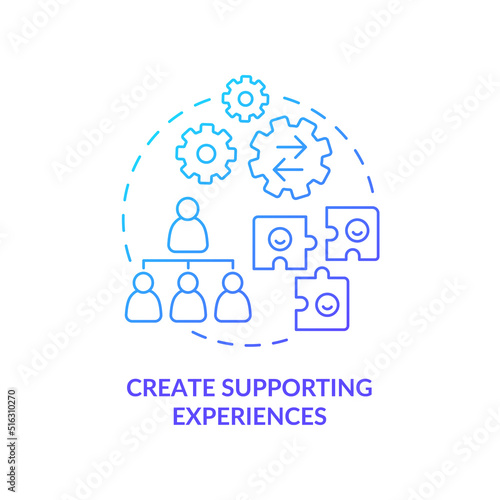 Create supporting experiences blue gradient concept icon. Customer service. Dealing with overcrowding abstract idea thin line illustration. Isolated outline drawing. Myriad Pro-Bold fonts used