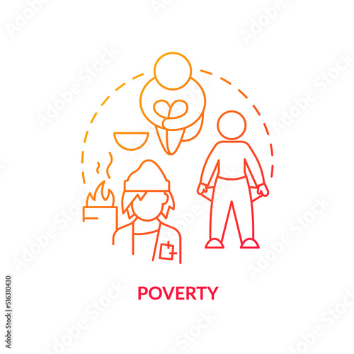 Poverty red gradient concept icon. Low life quality and conditions. Cause of overpopulation abstract idea thin line illustration. Isolated outline drawing. Myriad Pro-Bold fonts used