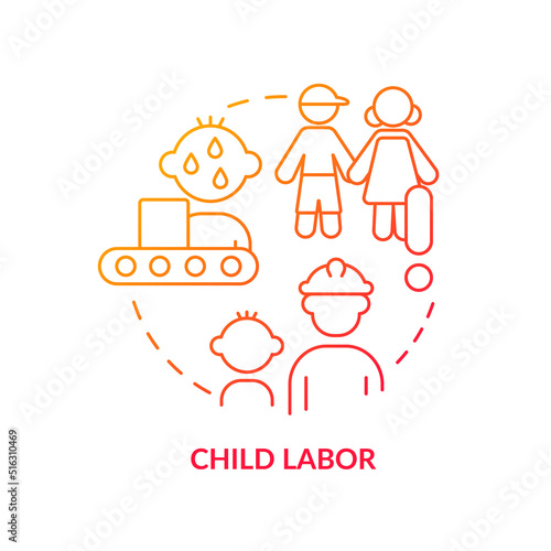 Child labour red gradient concept icon. Poverty and lack of education. Cause of overpopulation abstract idea thin line illustration. Isolated outline drawing. Myriad Pro-Bold fonts used