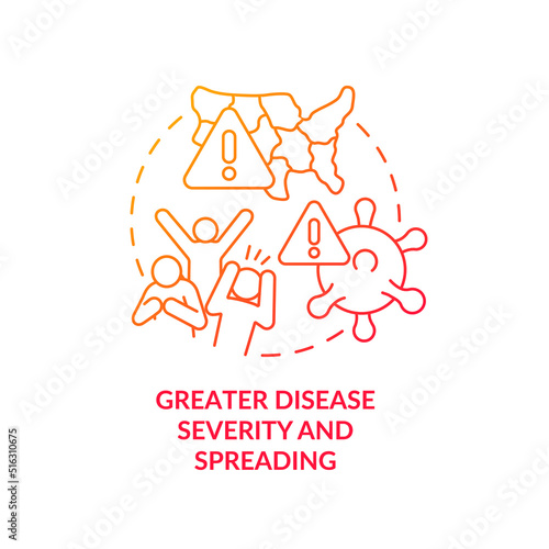 Greater disease severity and spreading red gradient concept icon. Health effect of overcrowding abstract idea thin line illustration. Isolated outline drawing. Myriad Pro-Bold fonts used