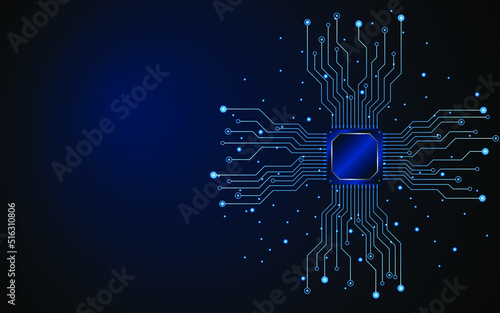 Microchip processor circuit board technology on dark blue background. Information Processing Concept. Circuit board hi-tech technology background. vector illustration
