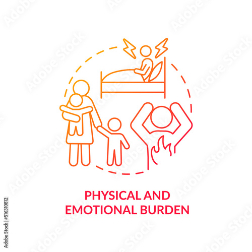 Physical and emotional burden red gradient concept icon. Distress. Health effects of overcrowding abstract idea thin line illustration. Isolated outline drawing. Myriad Pro-Bold fonts used