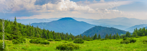 Colorful natural summer landscape in the Carpathian mountains. Landscape of summer mountains for wallpaper. Carpathian, Ukraine. Beauty world. Panorama of mountains.