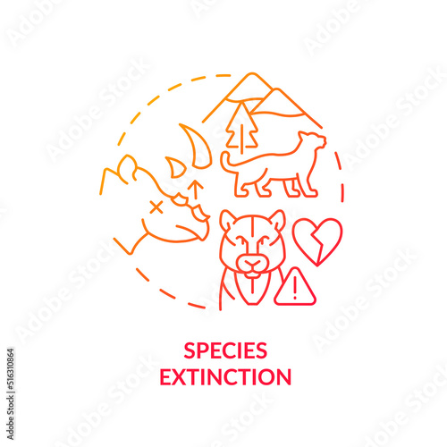 Species extinction red gradient concept icon. Wild animals loss. Consequence of overpopulation abstract idea thin line illustration. Isolated outline drawing. Myriad Pro-Bold fonts used