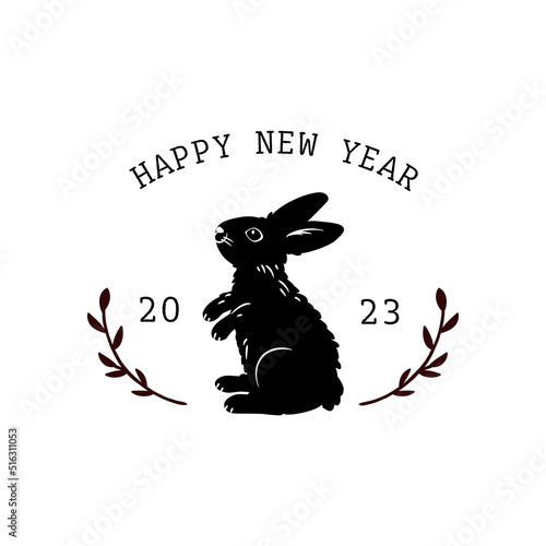 2023 Year of the rabbit, emblem design template with rabbit illustration.