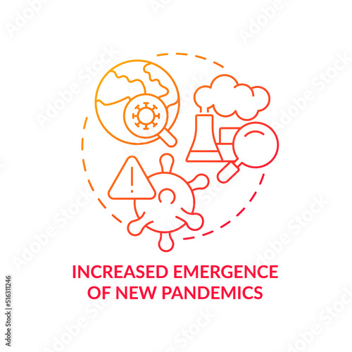 Increased emergence of new pandemics red gradient concept icon. Consequence of overpopulation abstract idea thin line illustration. Isolated outline drawing. Myriad Pro-Bold fonts used
