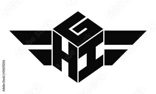 GHI three letter gaming logo in polygon cube shape logo design vector template. wordmark logo | emblem logo | monogram logo | initial letter logo | sports logo | minimalist logo | typography logo |