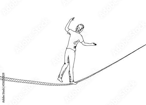 Tightrope walker ropewalker rope graphic black white isolated sketch illustration vector