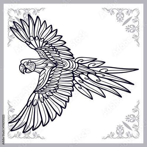 Macaw bird zentangle arts isolated on white background.