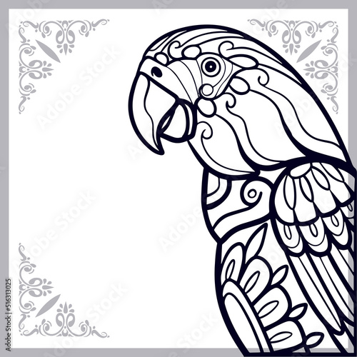 Macaw bird zentangle arts isolated on white background.
